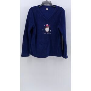UNBRANDED Kids' Navy Fleece Just Chillin Embroidered Sweater SZ L